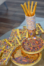Load image into Gallery viewer, 80 pieces, Metallic Kente Printed Party Bundle / Juneteenth / Black History Party Supplies