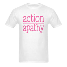 Load image into Gallery viewer, Action Over Apathy Unisex Cotton T-Shirt (White and Pink)
